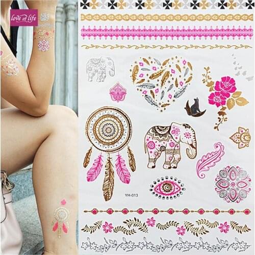 Gold Choker Pink Elephant Gold Temporary Tattoo Body Art Flash Tattoo Sticker Sleeve Arm Waterproof Henna Tatoo
