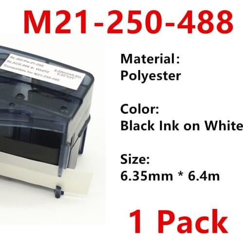 1 Pack M21 250 488 Polyester Label Ribbon black For BMP21 PLUS Printer Black On White M21-250-488 6.35mm * 6.4m