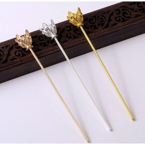10pcs/lot Hollow Flower 3 Color Copper Hairpin Chinese Hair Sticks Bridal Hair Fork Hair Accessories For Women