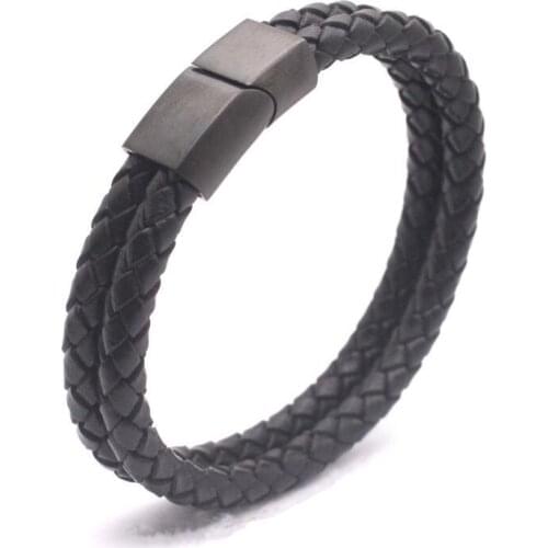 6 sizes Trendy Multilaye Weave Black Leather Bracelet Men Women Cuff Magnet Bracelets & Bangles Fashion Jewelry