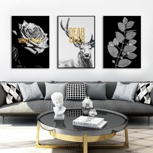 Abstract Scenery Animals Elk Deer Silhouettes Feather Plant Flower Canvas Painting Wall Picture Printing Poster Room Decoration