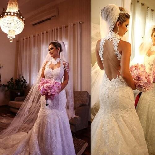 African Wedding Dresses Halter Neck Backless Wedding Gown Mermaid Bridal Gowns Sequined Bridal Dresses Strapless