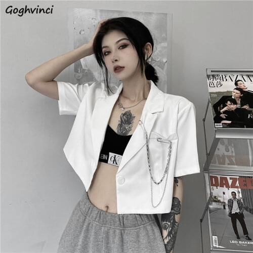 Blazers Women Streetwear Cargo Chain Cool Cropped Short Sleeve Chic Harajuku All-match Cozy Fashion Clothing Teens Outwear Femme