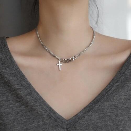 316L Stainless Steel New Fashion Fine Jewelry vintage Minimalism Cross Charms Thick Chain Choker Necklaces Pendants For Women