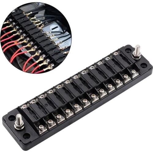 1set Auto 12 Ways Blade Fuse Block Box Holder Case Electric with 4 Screws Nut Terminal for RV Car Marine Car Truck Vehicle Boat