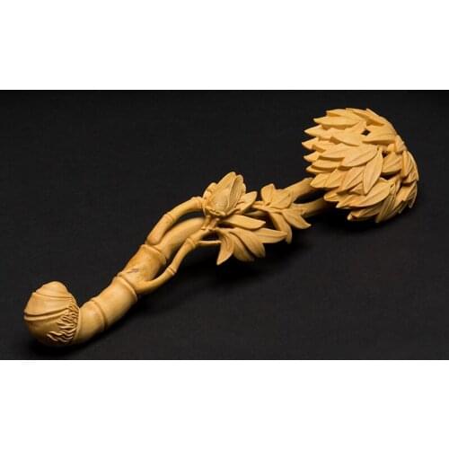 Wood carved Bamboo leaves Ruyi figurine flowers and birds statue New Year home decoration Safe Trip Wherever You Go wooden gifts