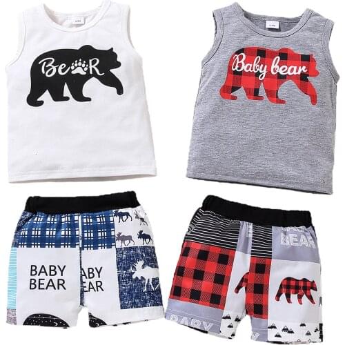 2pcs Children Kid Baby Boy Clothes Sets Cute Cotton Animal print Sleeveless Tops+Casual Shorts Outfits Suit 0-4Y