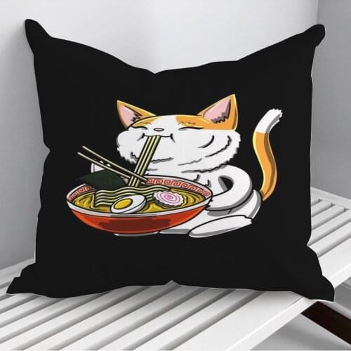 Anime Cat Ramen Throw Pillows Cushion Cover On Sofa Home Decor 45*45cm 40*40cm Gift Pillowcase Cojines Dropshipping