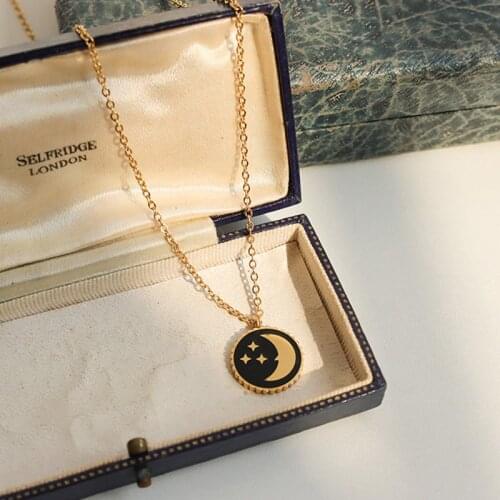 Dainty Moon Star Coin Charms Pendant Necklace For Women Stainless Steel Choker Stree Necklaces Ins Fashion Jewelry Collier Femme