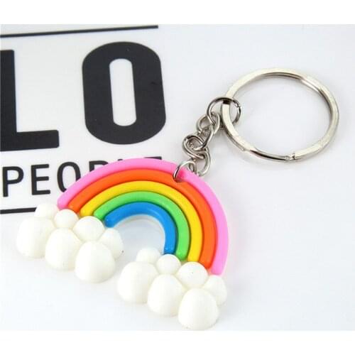 Julie Wang 1PCS Silicone Rainbow Keychain Cartoon Key Chain Keyring For Men Women Anime Car Bag Accessory