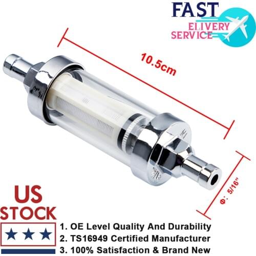 Carbole 8mm 5/16'' Universal Chrome Glass Fuel Petrol Diesel Inline Filter