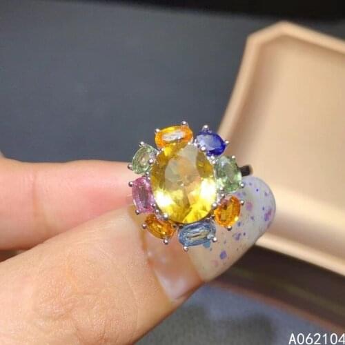 KJJEAXCMY fine jewelry 925 sterling silver inlaid Citrine color sapphire Womens vintage lovely adjustable gem ring support dete