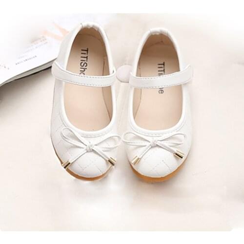 New Kids Baby Flats Leather Shoes For Little Girls Children Fashion Bow Black White Red Princess Wedding Leather Shoes