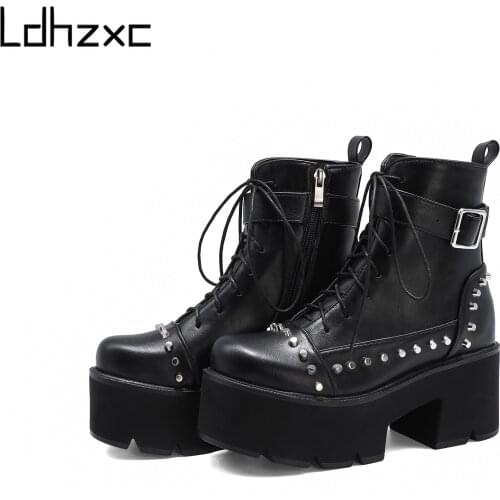 LDHZXC 2020 autumn winter brand elastic microfiber leather shoes woman ankle boots high heels black thick platform long boots