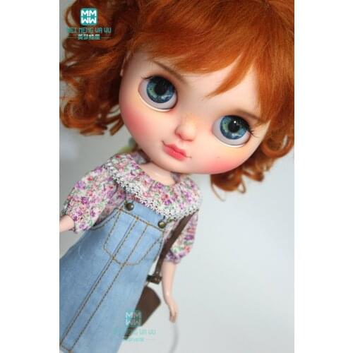 1pcs Blyth Doll Clothes floral shirt denim strap dress for Blyth Azone 1/6 doll accessories