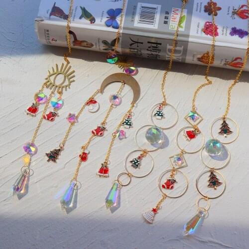 Crystal Moon Phase Light Catcher Wall Hanging Art with Moon & Stars Celestial Home Balcony Rainbow Maker Decor Gift