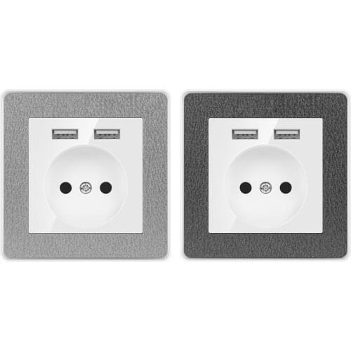 German standard European standard USB wall socket can charge mobile phones, dual USB ports 5V 2A, acrylic gray