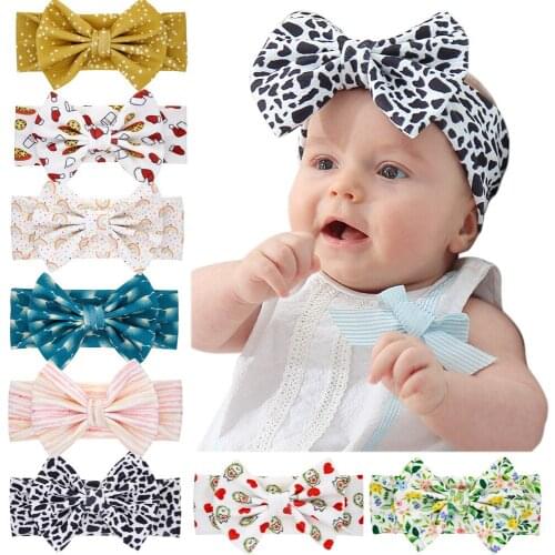 Nishine New Printed Cartoon Leopard Bow Knot Baby Hair Band Elastic Newborn Toddler Kids Headwraps Hair Accessories Photo Props