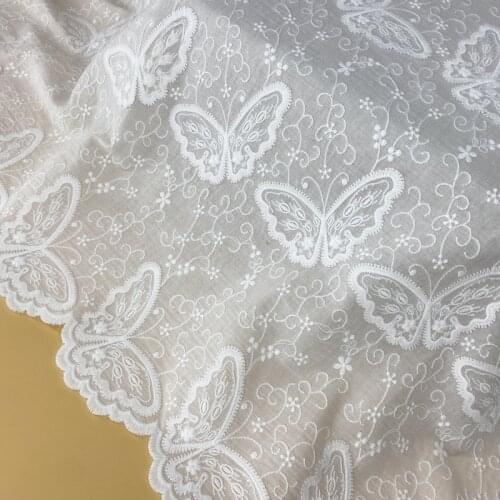 Off-white Cotton Cloth+Milk-silk Thread Buteerfly 3D Embroidered Lace Fabric Handmade DIY Clothes Accessories Width 130cm 1Yard