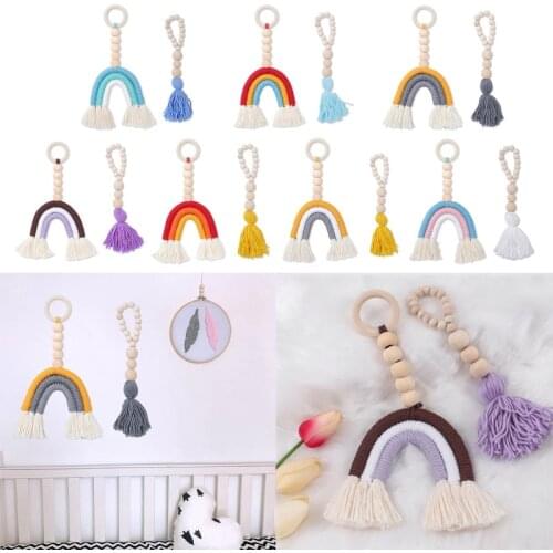 OOTDTY 2Pcs/Set Nordic Hand-woven Macrame Rainbow Tapestry Wall Hanging Pendant Ornament Kids Children Room Decor Nursery Decor