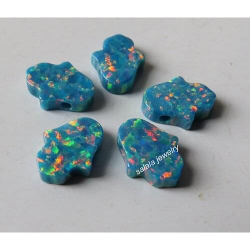 20pcs/lot OP01 8X10mm Hamsa Opal Dark Blue Opal Hamsa for Necklace Synthetic Hand Fire Opal for DIY Necklace & Bracelet Jewelry