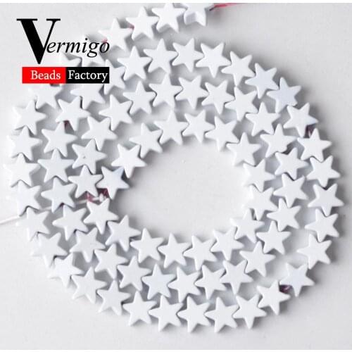 Wholesale White Pentagram Shape Nanotech Rubber Hematite Stone Beads For Jewelry Making 6mm 80pcs Spacer Beads Diy Bracelet 15