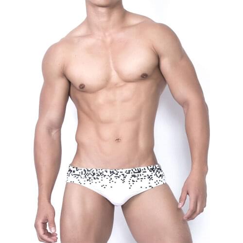 Men Swim Briefs Simple Black And White Digital Element Printing Triangle Shorts Quick Dry Swimming Trunks With Push Pad