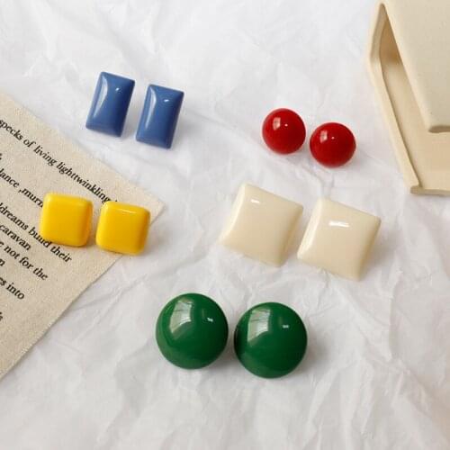 Simplicity Round Square Geometry Shaped Resin Clip Earrings For Women Girls No Ear Hole Jewelry Birthday Gifts