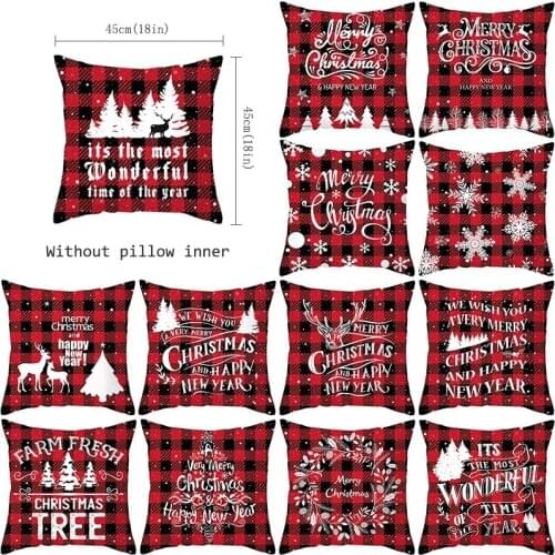 Christmas Cushion Cover 45x45 Red Plaid Pillow Covers Polyester Sofa Cushions Throw Pillows Home Pillowcases cojines decorativos
