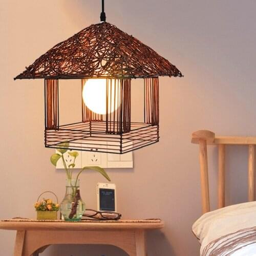 Made lamps rattan Art Chandelier tea shop personalized handmade birds nest lamp dining room bedroom small house lamp