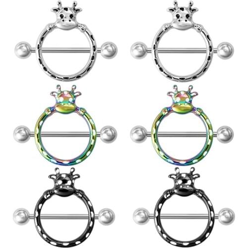 Creativity Spotted cow nipple piercing jewelry Fashion simple stainless steel Nipple ring jewelry for women 2 pcs