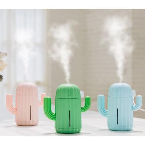 340ml Air Humidifier Cactus Design USB Powered Home Office Mini Air Diffuser LED Humidifier Aroma Essential Oil Diffuser