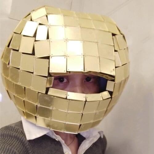 Bar Nightclub Mirror Helmet Disco Ball Headgear Rave GoGo Props Gold/Silver Mirror Costume Stage Performance Accessories 1945
