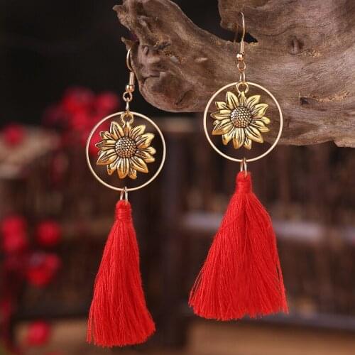 Halloween Macrame Earrings Sun Flower Women Bohemian Dainty Trendy Classic Retro Vintage Statement Geometric Tassels Earrings