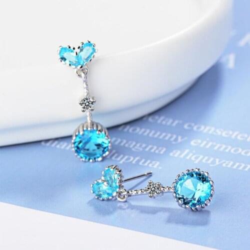 Elegant Women Earrings AAA Red/Blue CZ Zircon Heart Round Shape Silver Color Earrings For Women Luxury Wedding Party Jewelry