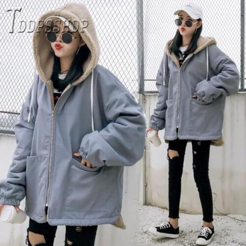 2019 Chic Imitation Lambswool Thick Warm Women Parkas Harajuku Korean Female Coat
