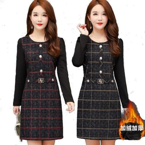 Women 2020 Autumn Winter Plus Size Velvet Thick Warm Dresses Female Fashion Casual Long Sleeve Bottoming omighty Dress 5XL