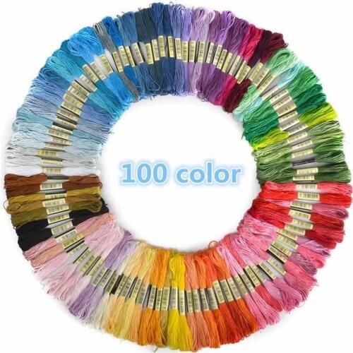 100 Pcs /pack Multicolor Thread Cross Stitch Cotton Sewing Skeins Embroidery Thread Floss Kit DIY Sewing Tools