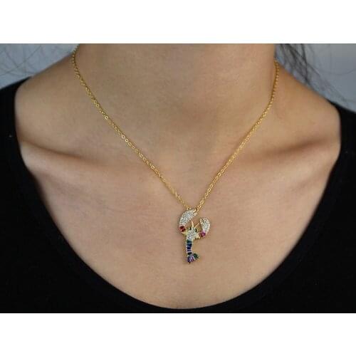 2020 summer beach fashion green red rainbow cz fashion jewelry cute lobster pendant necklace for women trendy gold color jewelry