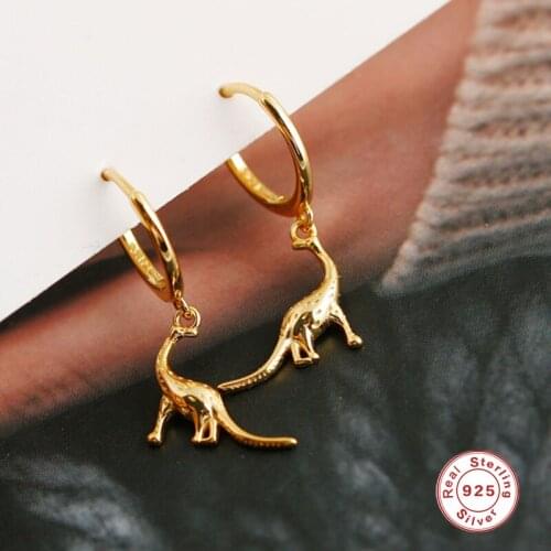 Aide 925 Sterling Silver Gold Dinosaur Drop Earring Animal Piercing Pendiente Ohrringe Jewels Rock Punk Fine Jewelry Oorbellen