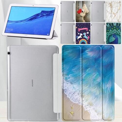 Cover Case for Huawei MediaPad T3 10 9.6"/MediaPad T5 10 10.1" Various Patterns Dust-proof Leather Stand Tri-fold Tablet Case