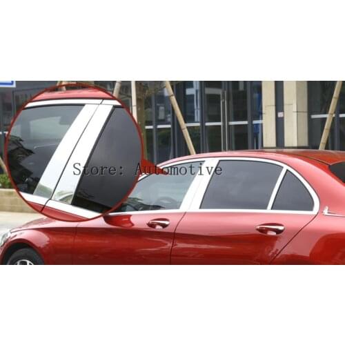 For Mercedes Benz C-Class W205 C180 C200l C300l 2015-17 Car Styling Polished Aluminum B C Window Pillar Post Trim Kit Cover Trim
