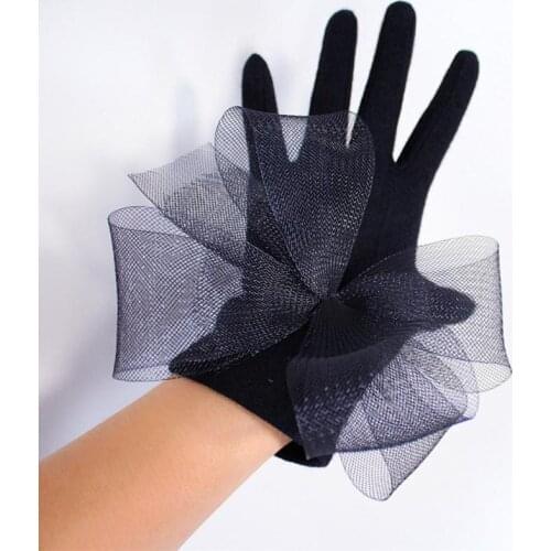 Elegant Women Elastic Warm Short Bride Prom Glove with Flower Fashion Lady Evening Party Formal Prom Ceremonial Mitten