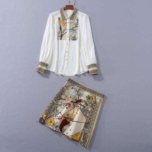 European and American womens clothing 2020 winter new style Long sleeve shirt Sequined horse print skirt Fashion suits