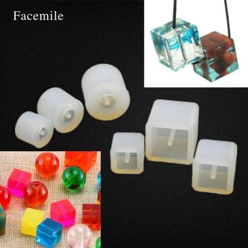 Facemile 6PCS 9/12/16mm Transparent Silicone Bead Mould Square Beads DIY Epoxy Necklace Pendant Jewelry Fondant Cake Decor Mold