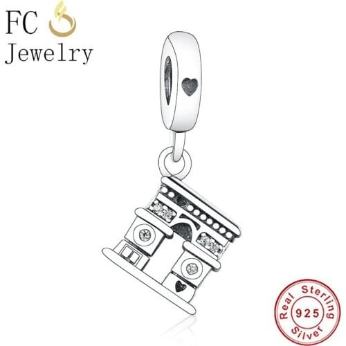 FC Jewelry Fit Original Brand Charm Bracelet 925 Sterling Silver Antique Castle Mix Zircon Bead Pendant Making Craft Berloque