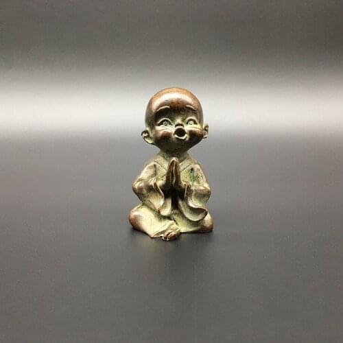 Collection Chinese Brass Carved Lovely Small Monk Amitabha Buddha Sakyamuni Exquisite Small Statues