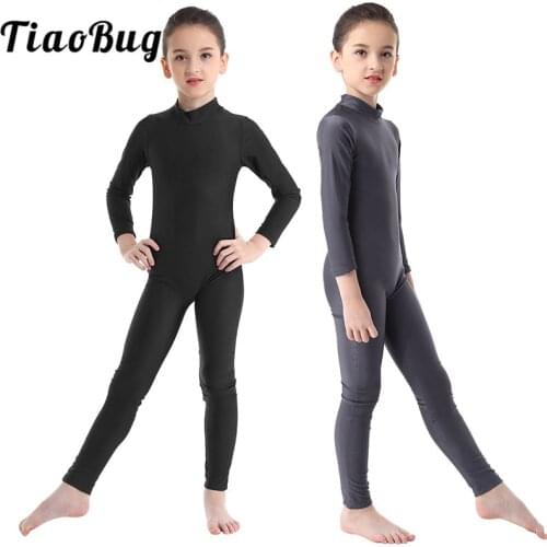 TiaoBug Kids Long Sleeve Zipper Ballet Dance Bodysuit Professional Gymnastics Leotard Jumpsuit Sports Unitard Children Dancewear