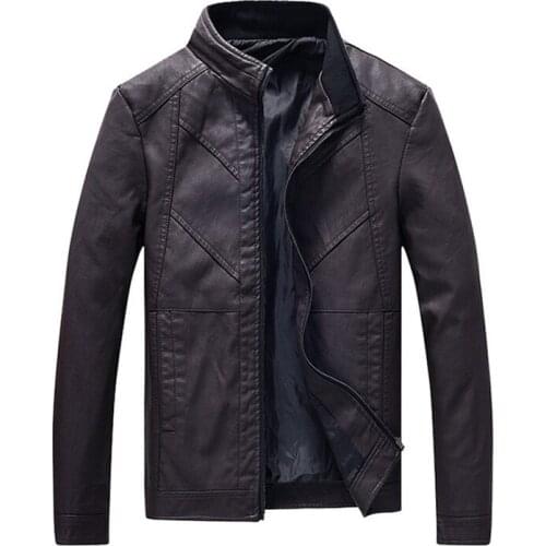 2019 New Autumn Winter Mens Casual Zipper PU Leather Jacket V-neck Leisure Motorcycle Clothing Mens Slim Leather Jacket