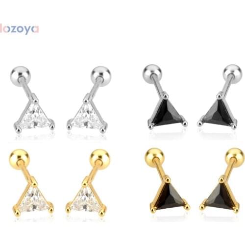 Lozoya 925 Sterling Silver Gold White Triangle Stud Earring Piercing Rock Punk Clips 2021 Wedding Gift Tiny Special Jewels